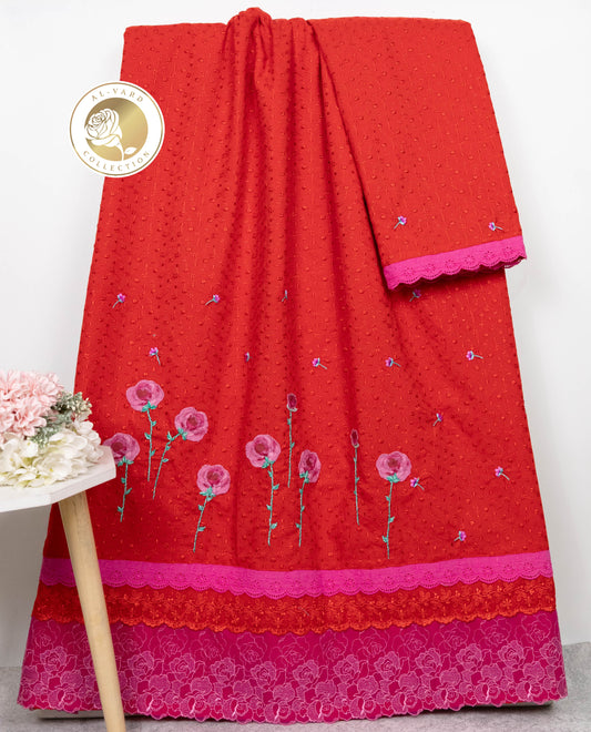 Deep Red Rida With Smart Floral Lacing & Smart Floral Work