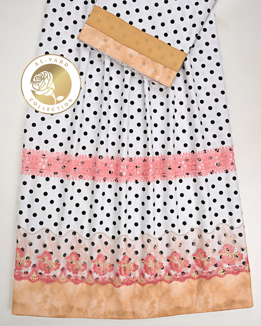 White Base Black Dots With Smart Floral Lace & Plain Panel