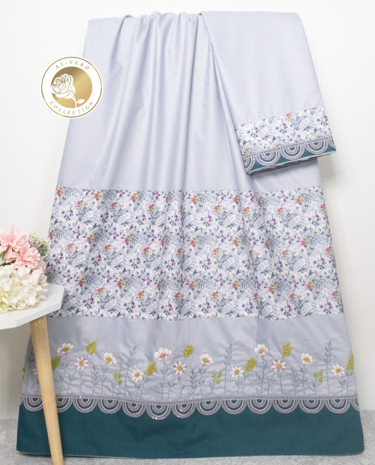 Light Grey Rida With Smart Floral Belt & Floral Work
