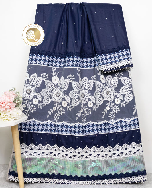 Navy Blue Rida With Smart Sequence Floral Lace & Smart Dark Panel All Over Tikri