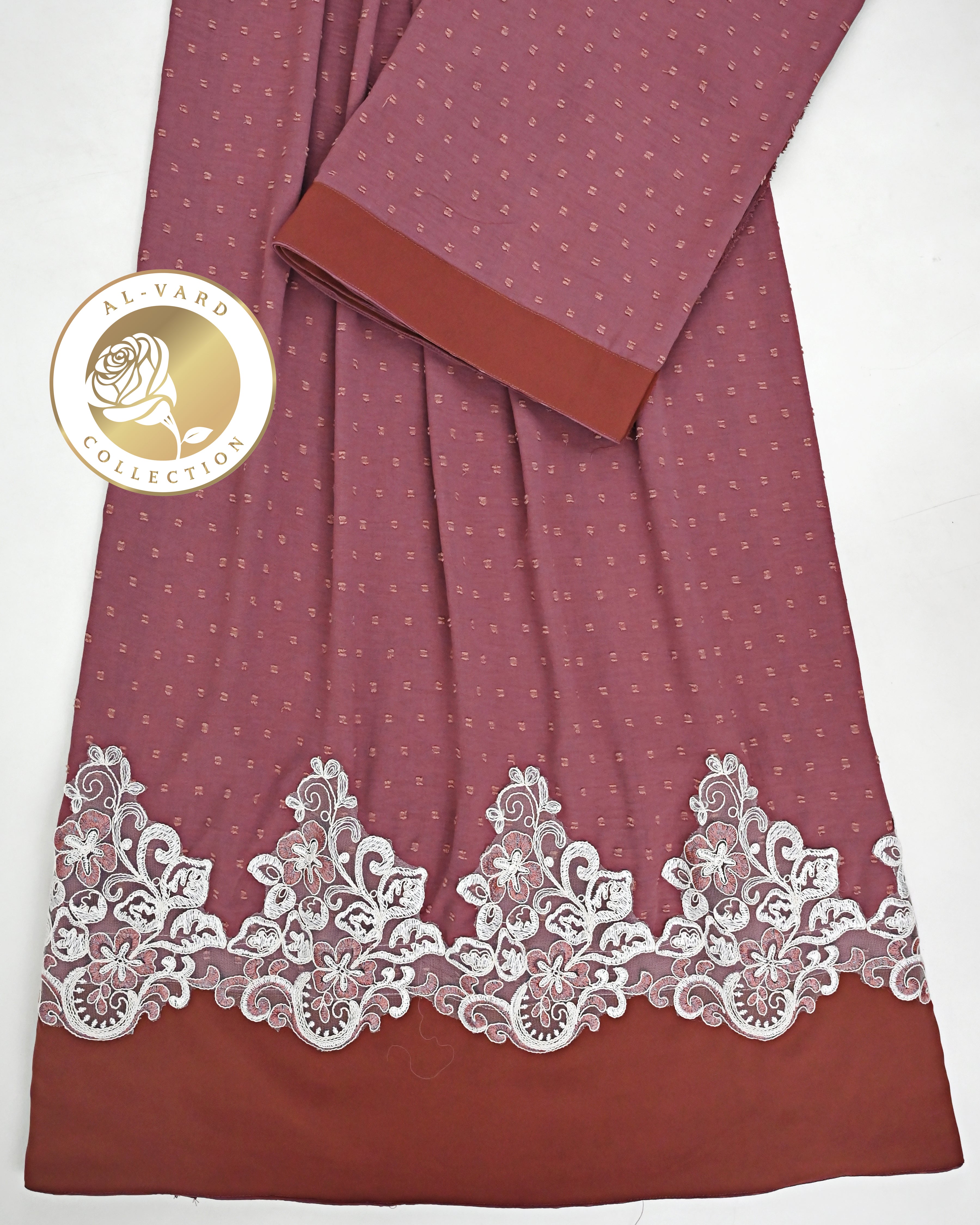 Dusty Rose Swiss Dots Rida With Smart & Heavy Lace & Plain Panel