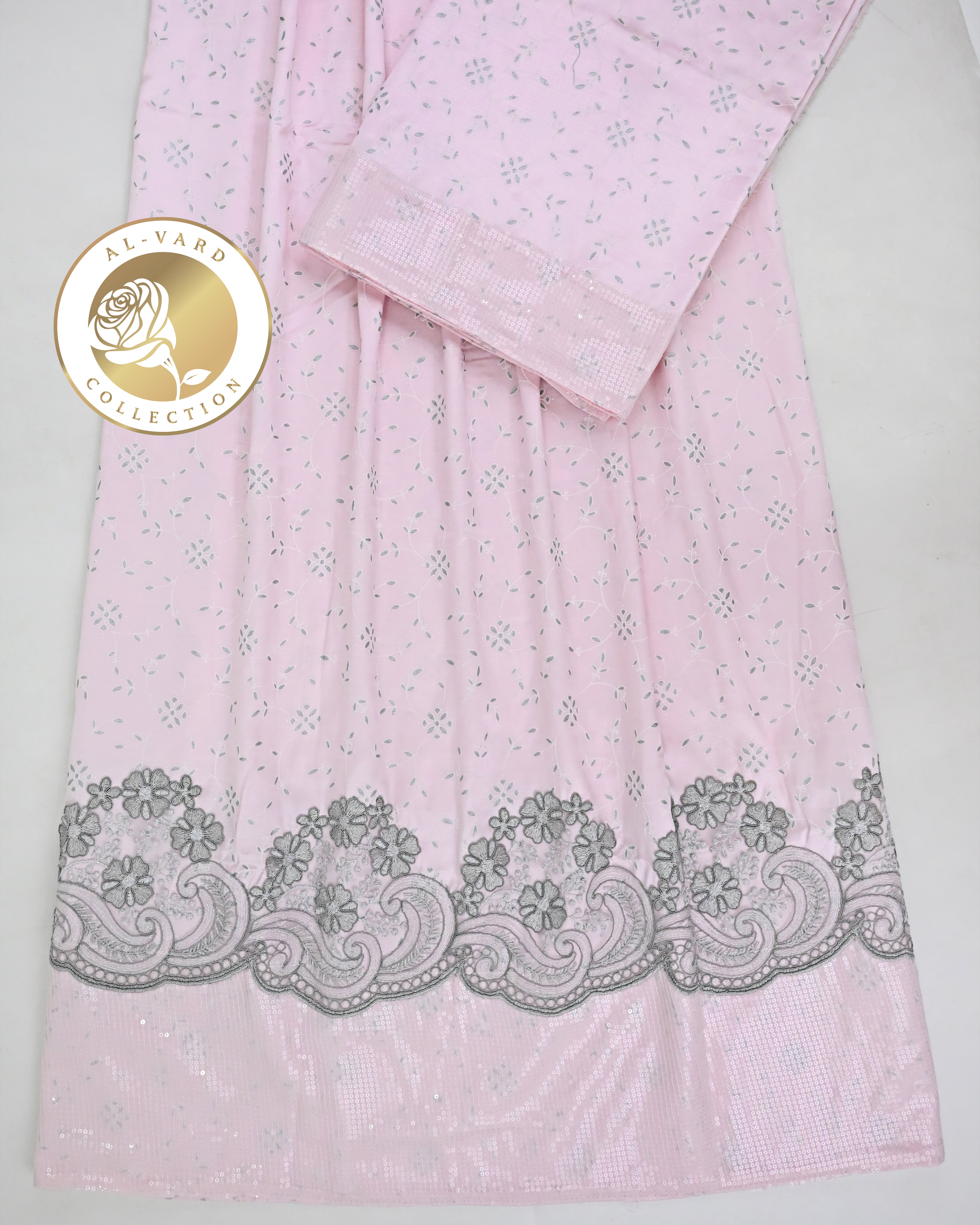 Pale Pink Smart Floral Design Rida With Sequence Lace & Imported Floral Lace