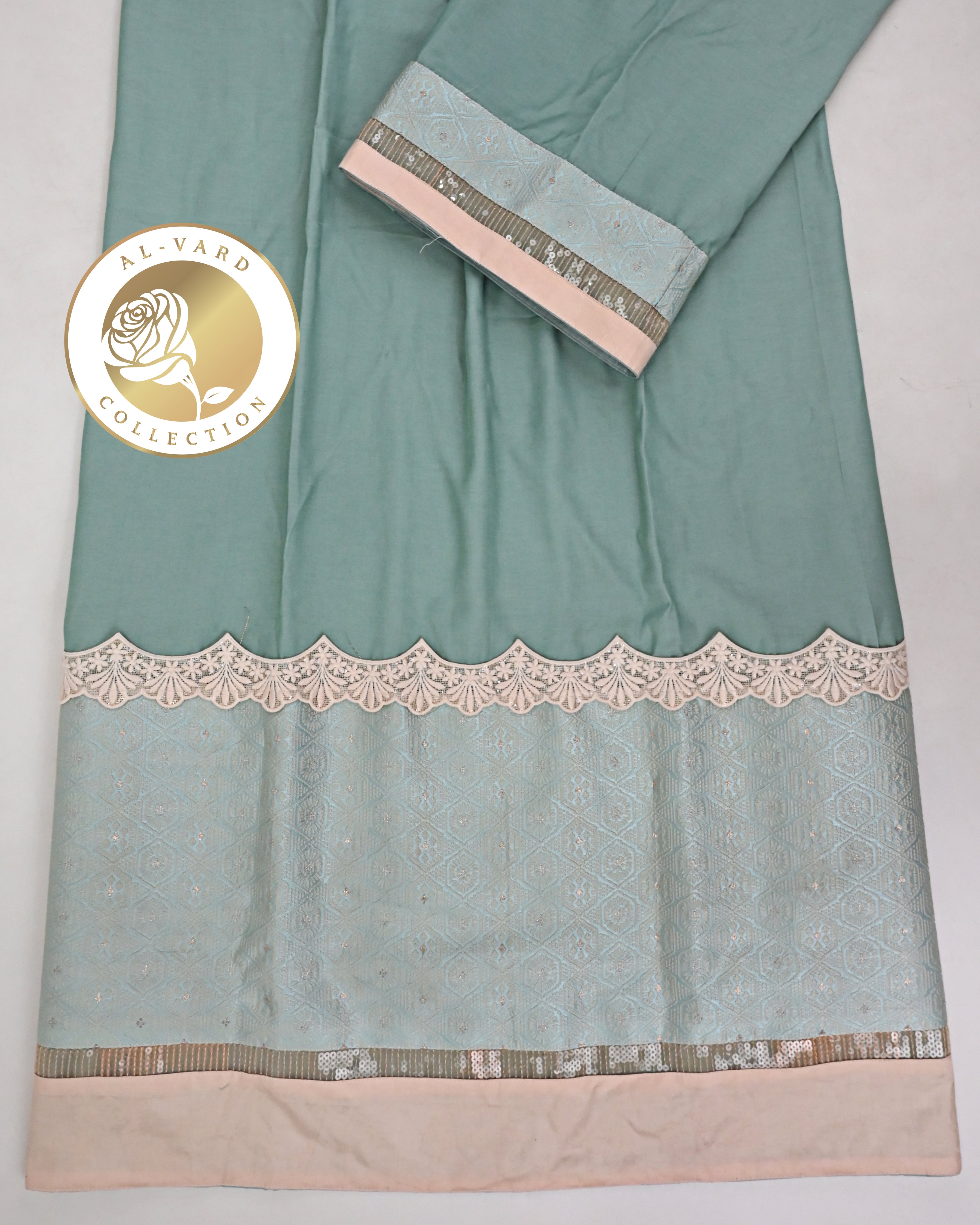 Sage Green Rida With Heavy Look Panel & Smart Lace-2100/-