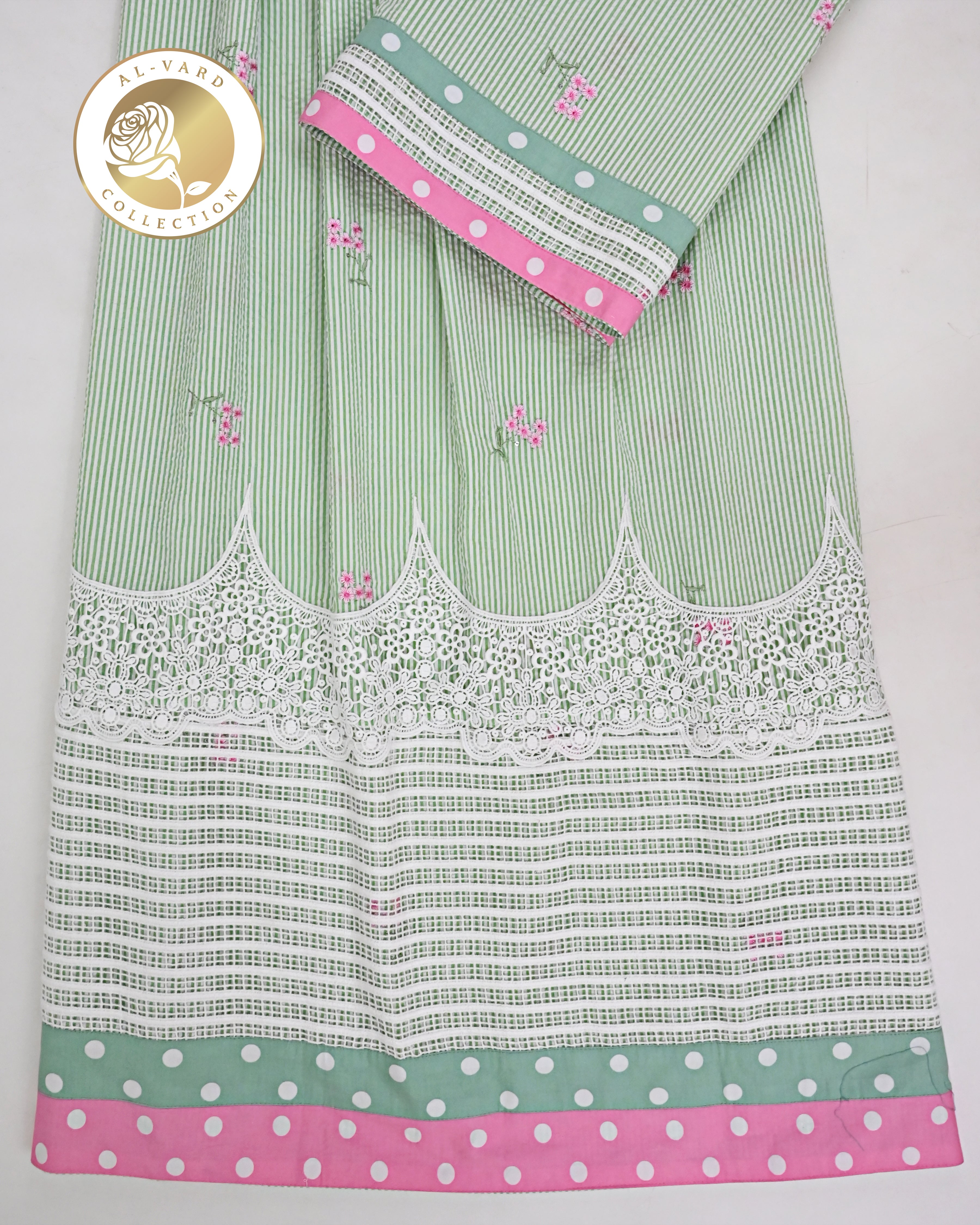 Pista Green Stripes Popcorn Rida With Smart Panel & Smart White Lace