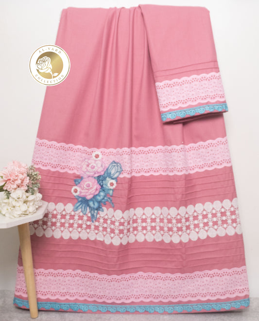 Dusty Pink Rida With Smart Lace Pintex & Floral Applique Bunch