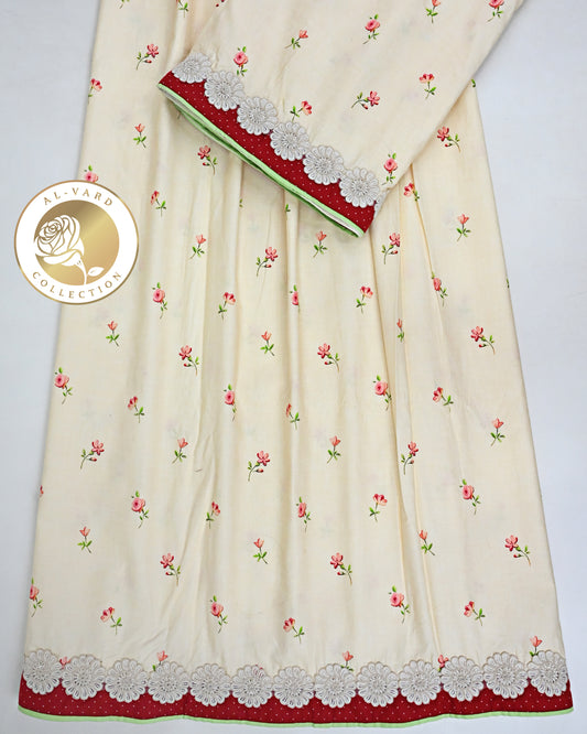 Lemon Yellow Floral Printed Rida With Smart Lace