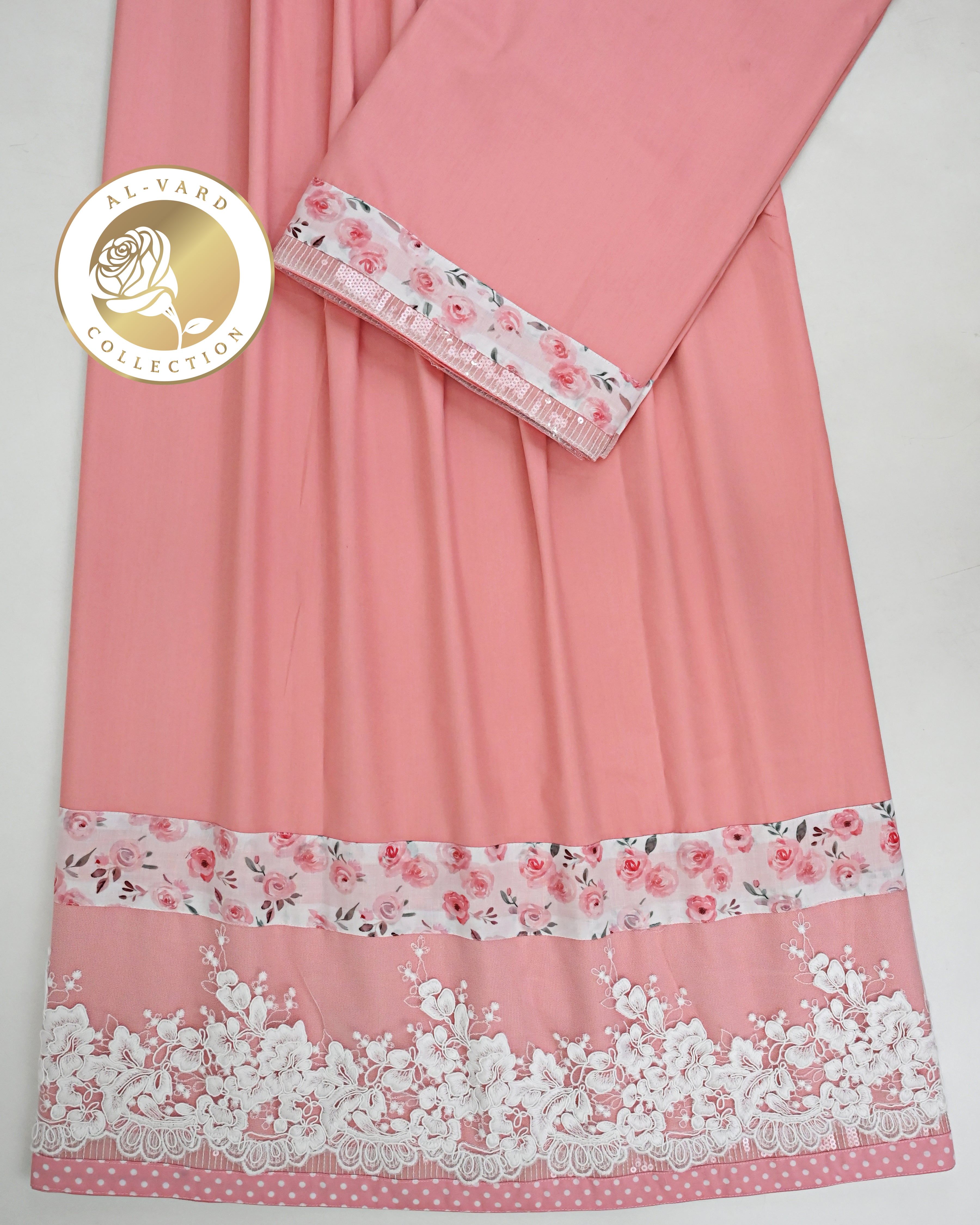 Coral Peach Rida With Smart Floral Panel & Smart Floral Shining Lace