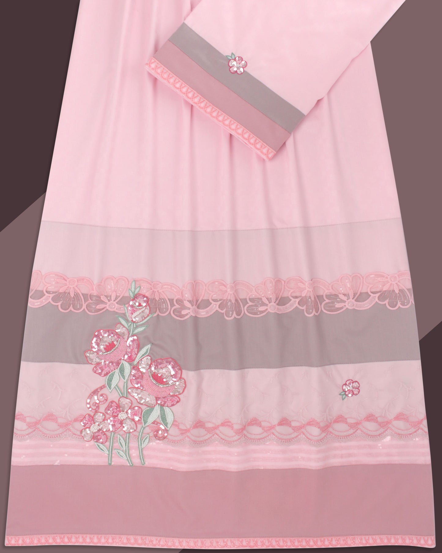 Baby Pink Rida With Fancy Lace, Panel & Aari Work