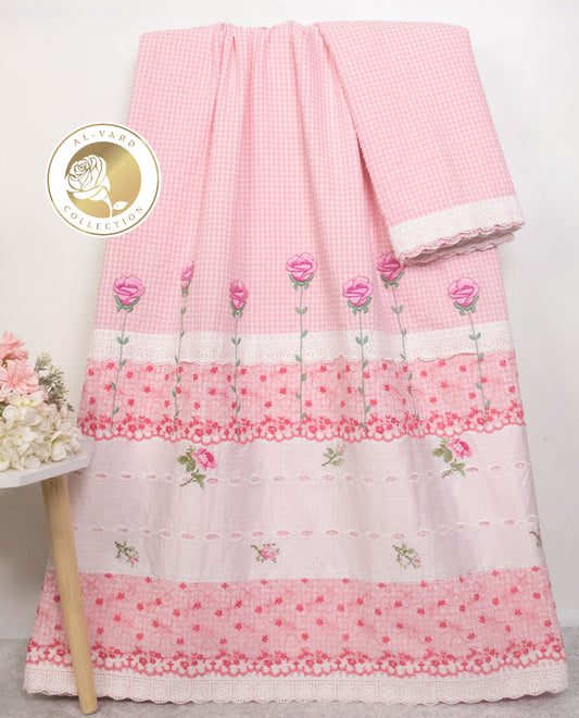 Baby pink popcorn rida with smart lacing and rose border work