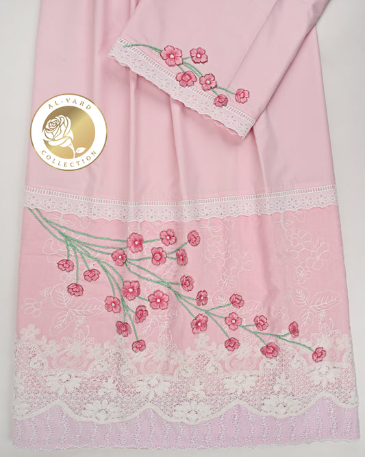 Baby Pink Rida With Smart Floral Lace & Floral Work On Lace