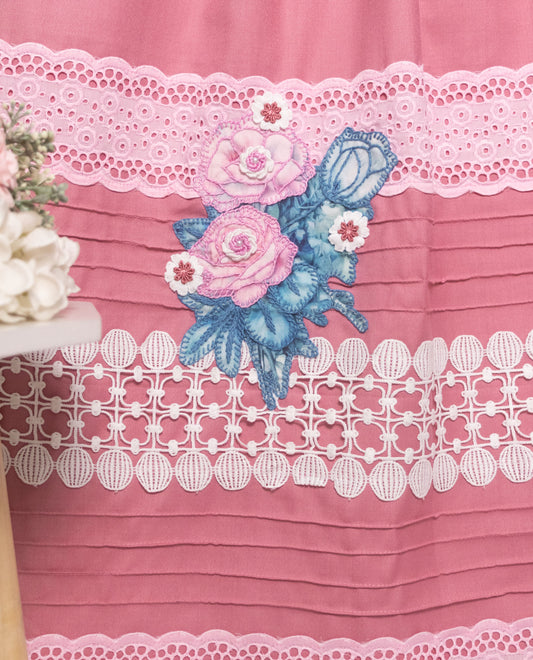 Dusty Pink Rida With Smart Lace Pintex & Floral Applique Bunch