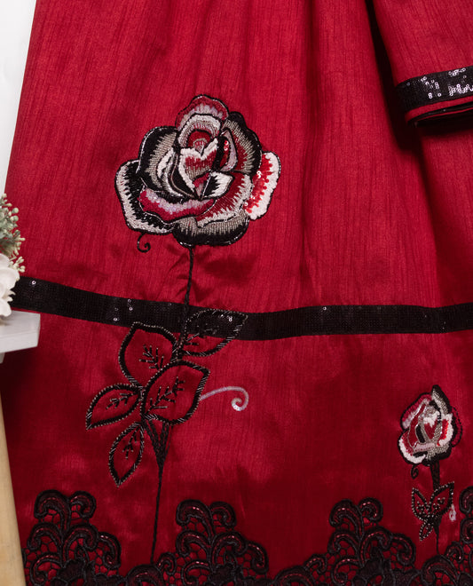 Dark Red With Rose Aari Work & Black Lace With Aari Touch Up