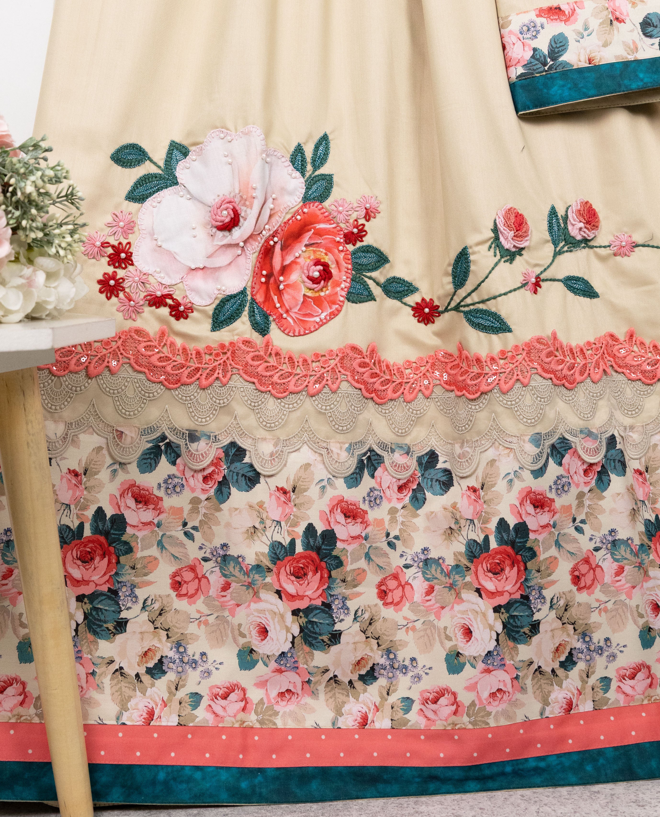 Champagne Color Rida With Smart Floral Panel Floral Lace & Floral Applique Bunch