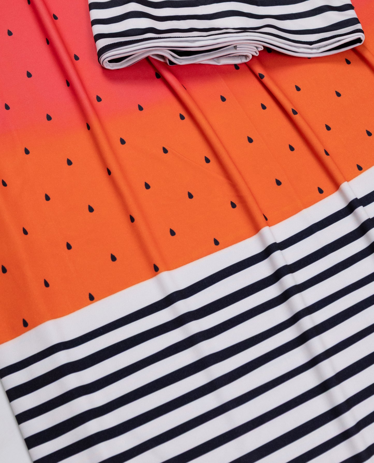 Watermelon Red Orange Shade Rida With Watermelon Seeds Printe & B&W Stripes