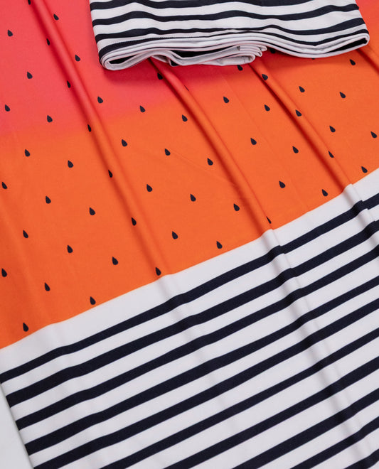 Watermelon Red Orange Shade Rida With Watermelon Seeds Printe & B&W Stripes