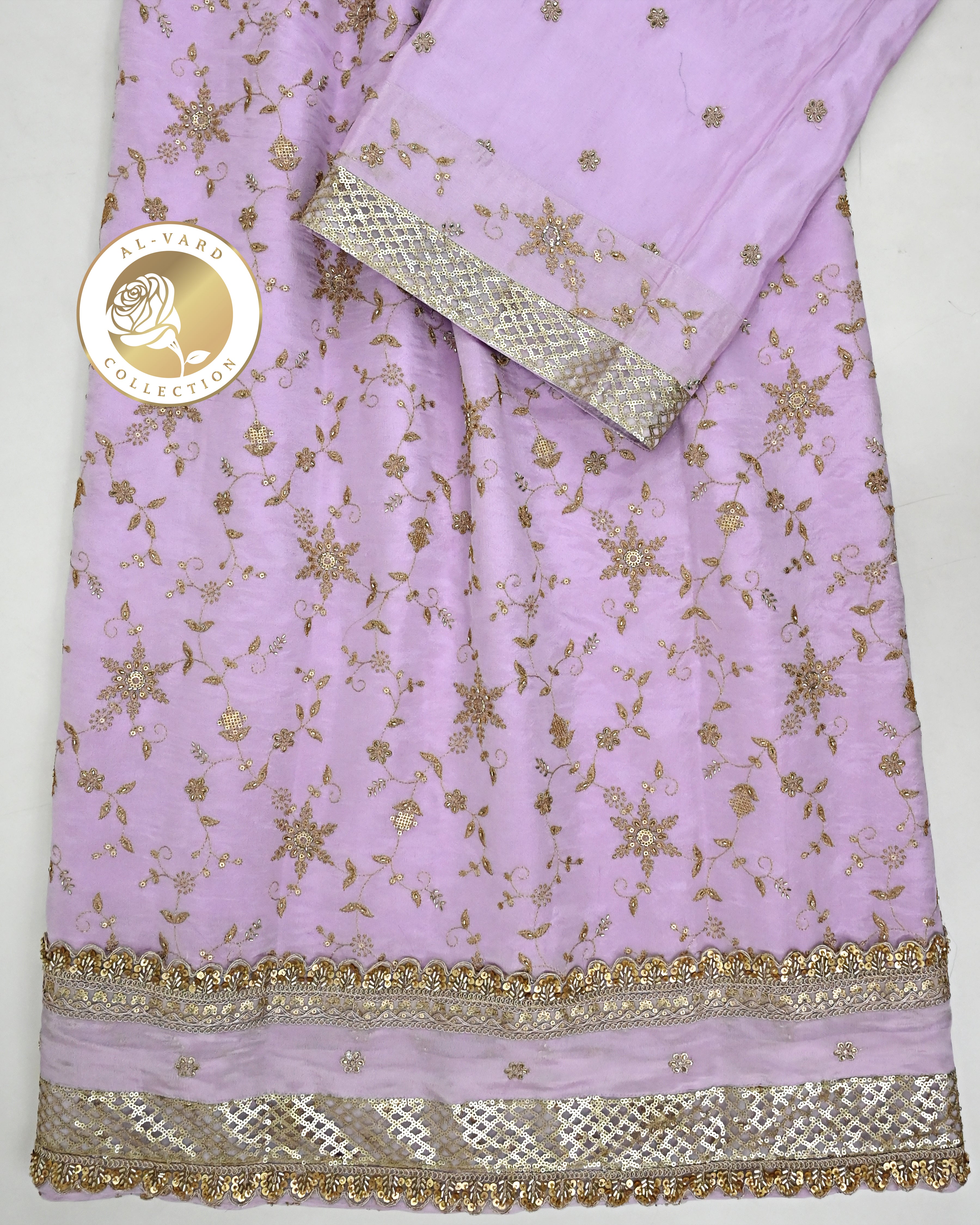 Light Purple Rida With Full Golden Work & Smart Golden Lacing