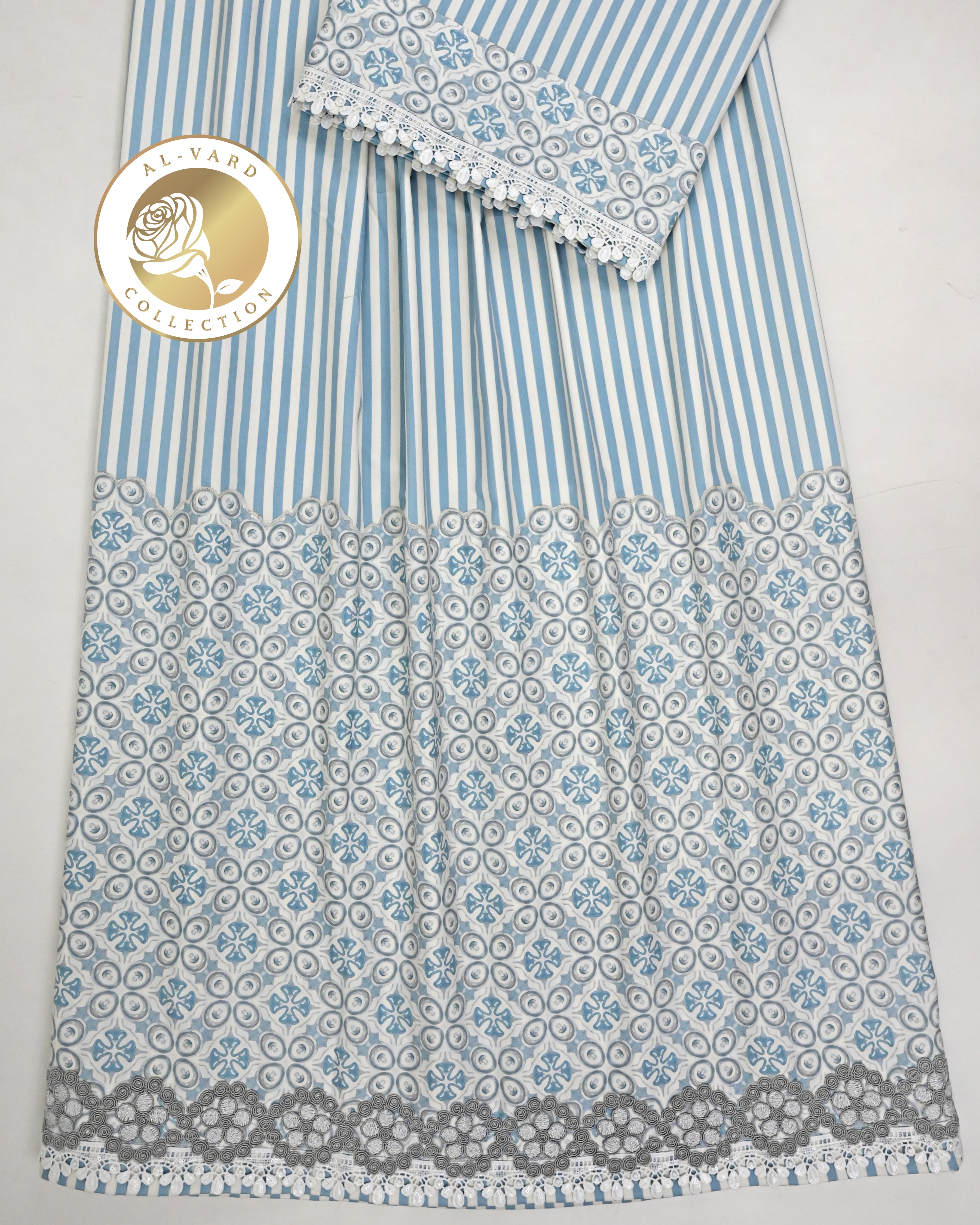 Baby Blue Off White Stripes & Half Printed Rida With Smart Lace-1900/-