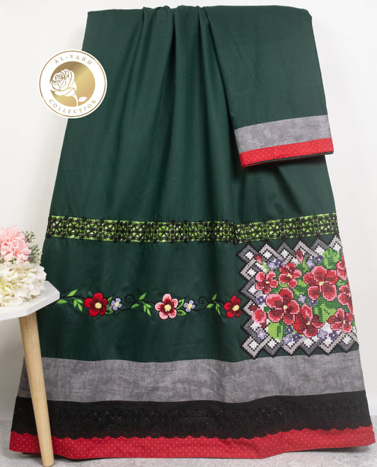 Dark Green Rida With Smart Rida & Crosscet Work & Embroidery Work