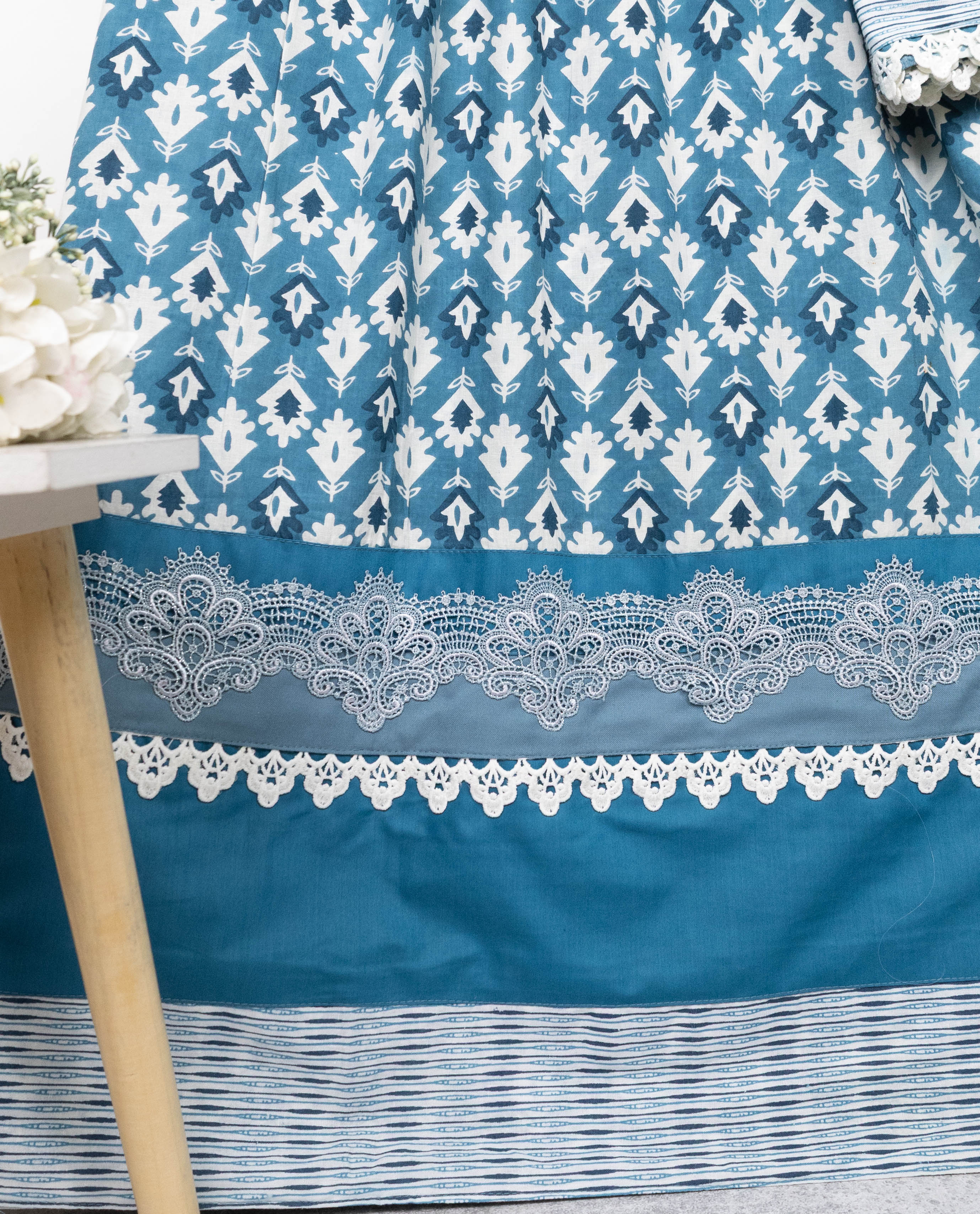 Teal Blue Batik Rida With Smart Plain Batik Panel & Smart Lace-1600/-