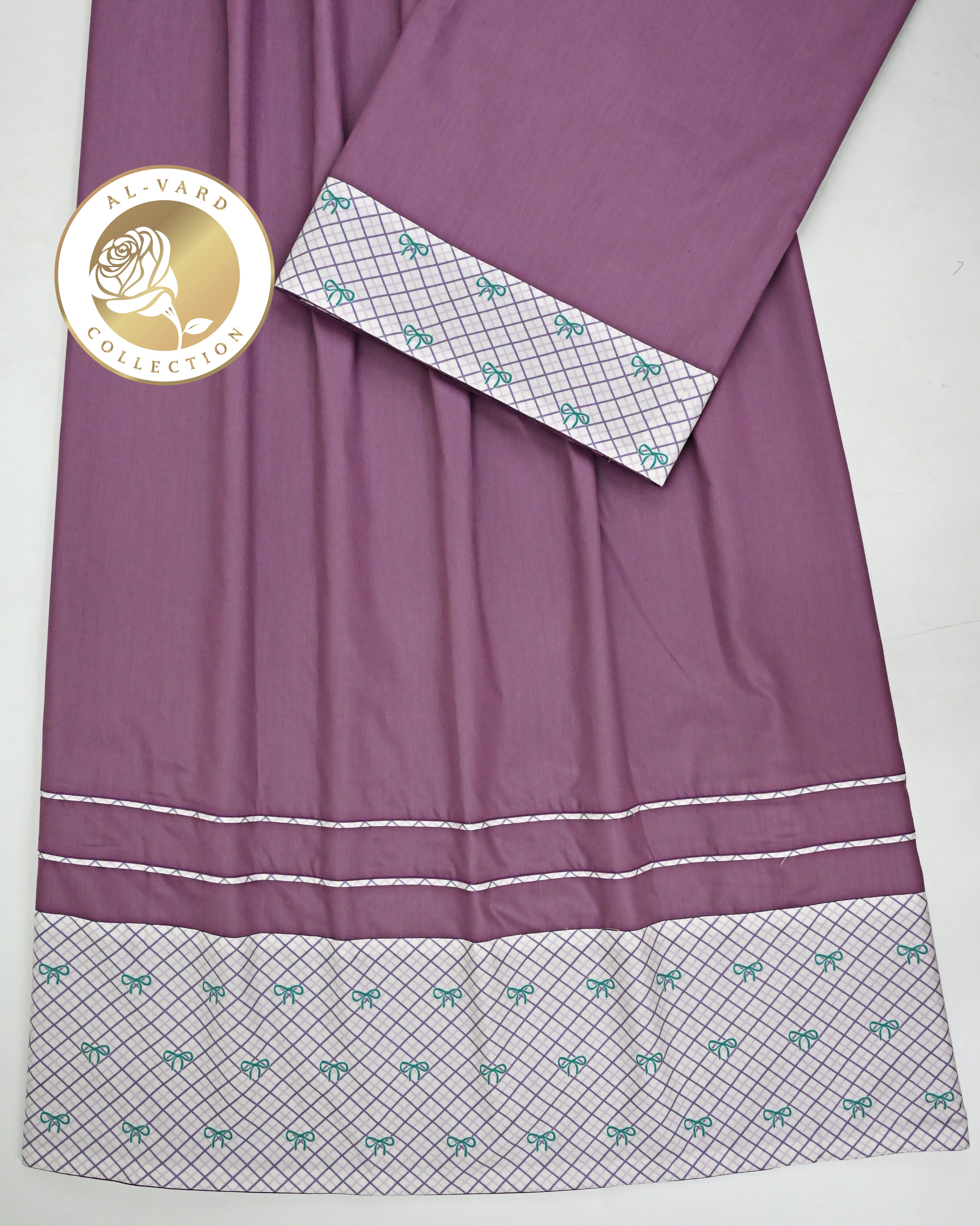 Dusty Voilet Ohbat Rida With Smart Cheks Bow Printed Panel & Pipin