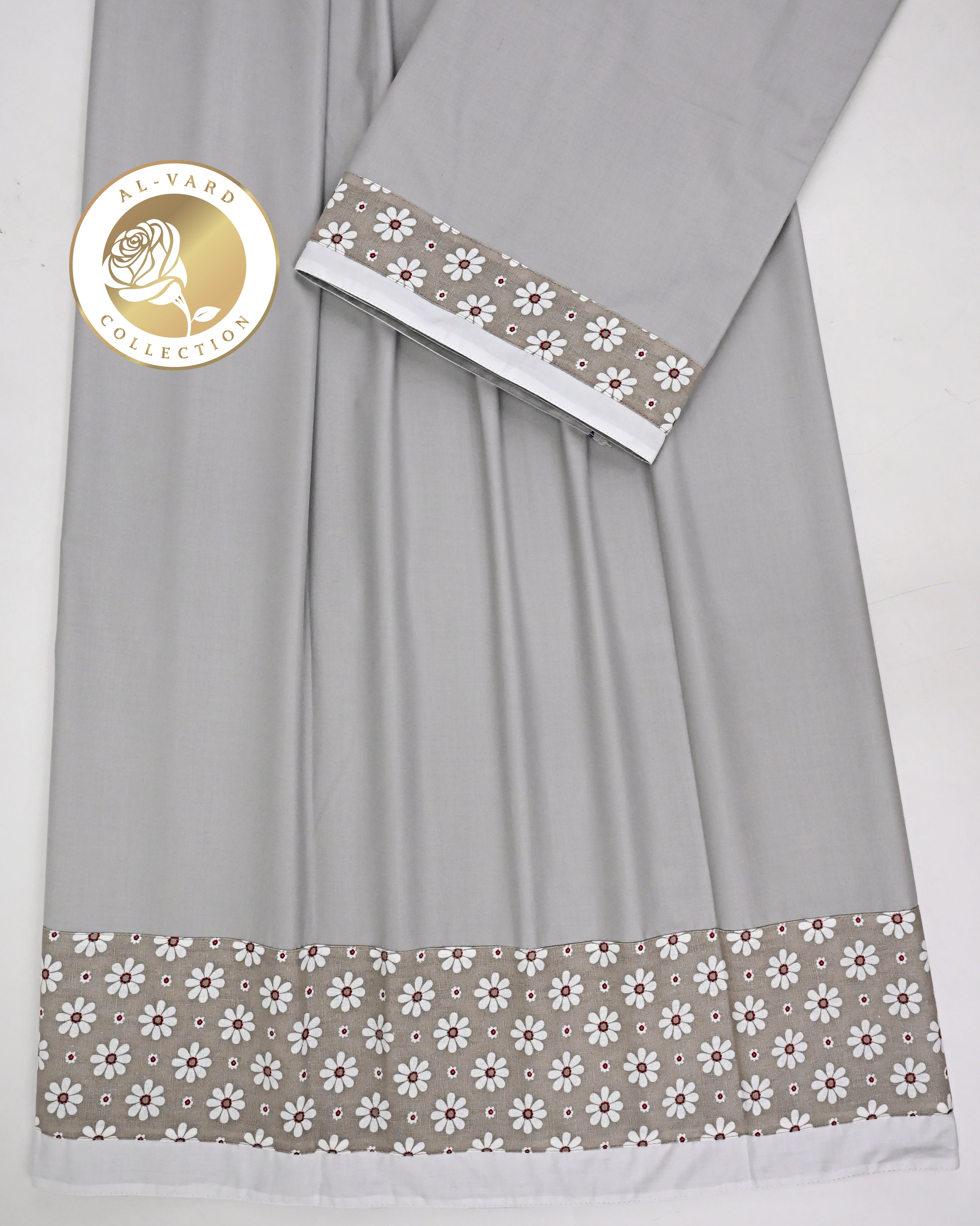 Cement Grey Ohbat Rida With Smart Floral Printed Panel