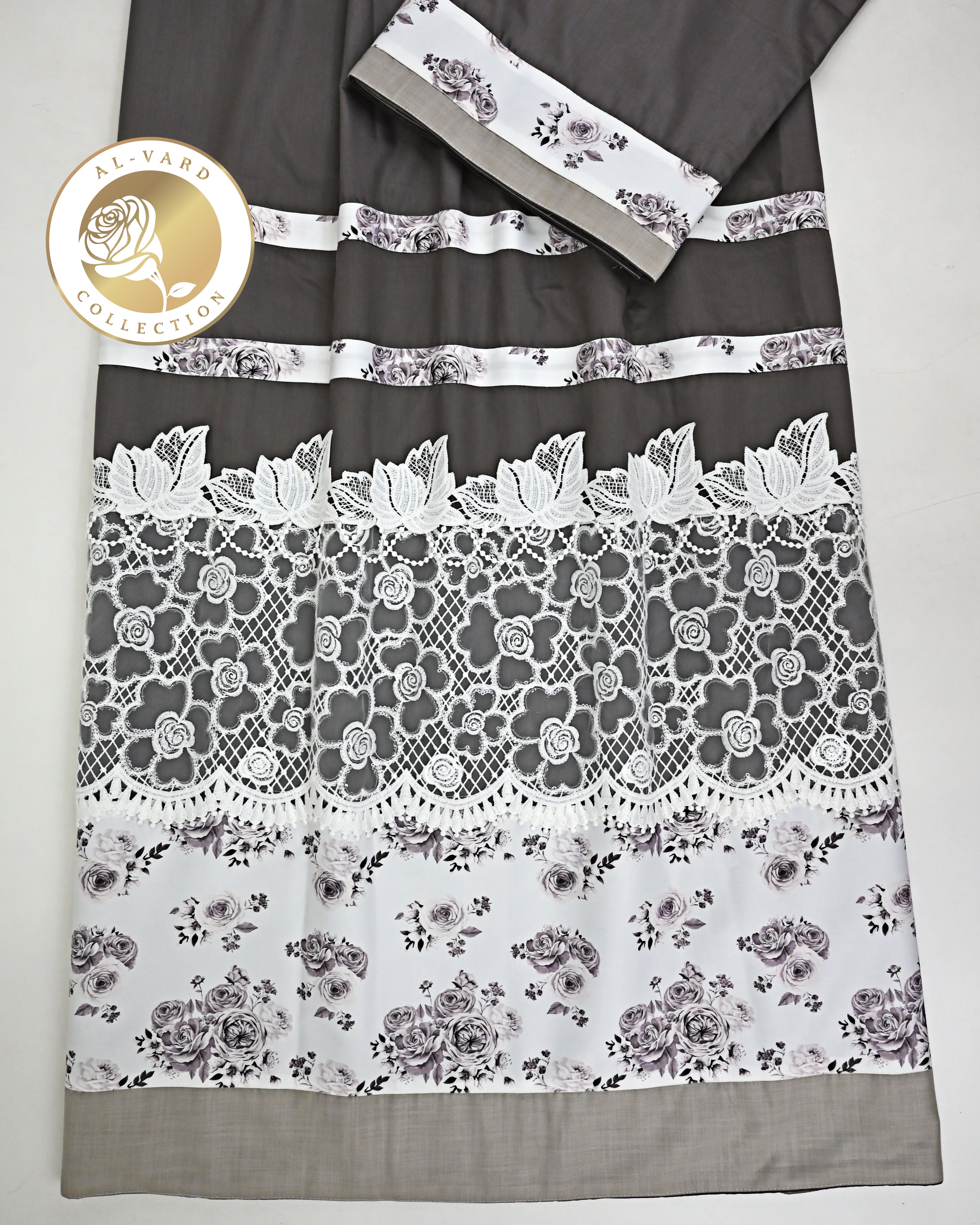 Greenish Grey Rida With Smart High Floral Panel & High Floral White Lace