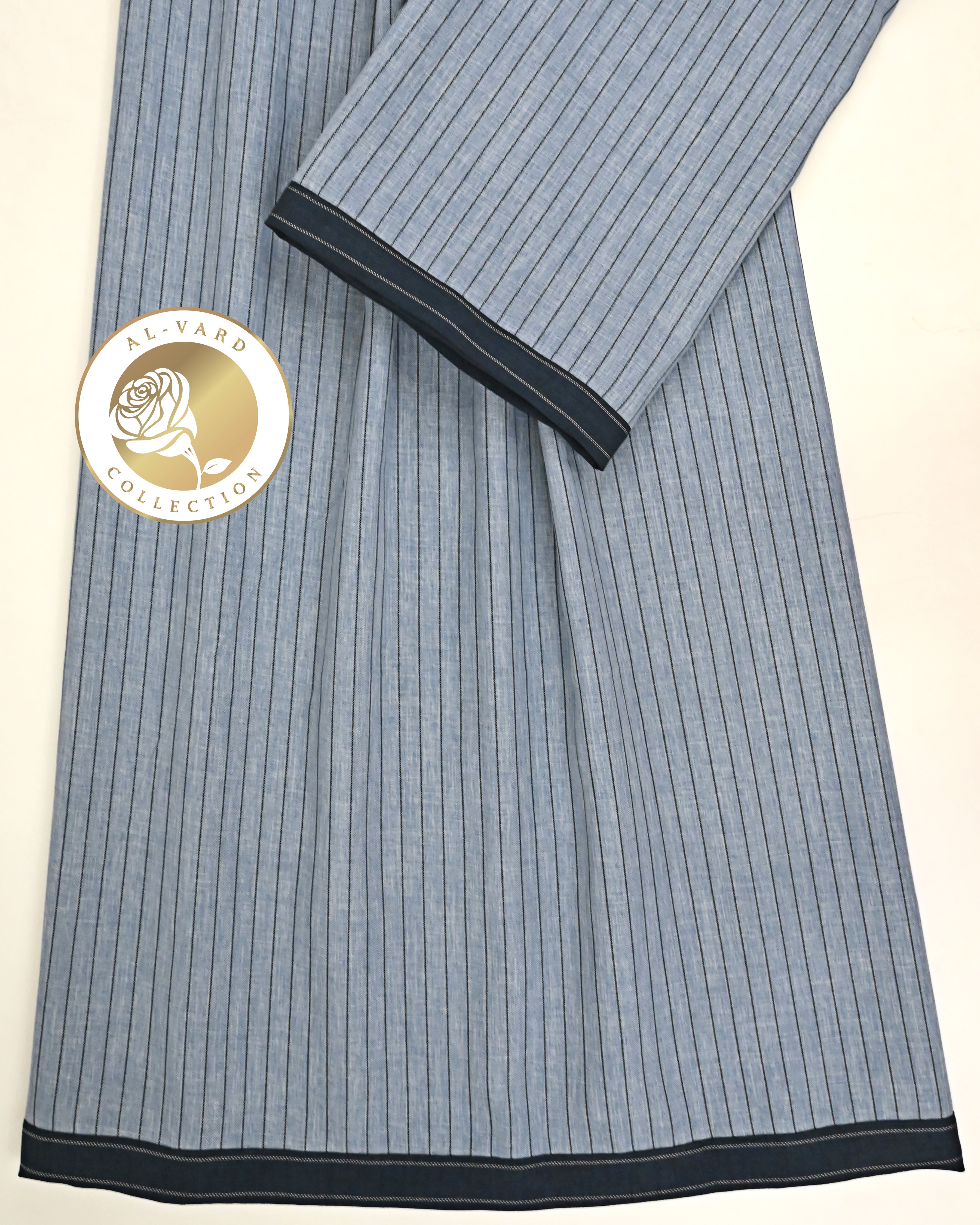 Light Denim Blue Stripes Ohbat Rida With Navy Blue Panel