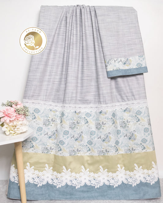 Light Grey Rida With Smart Floral Panel & Shining White Lace