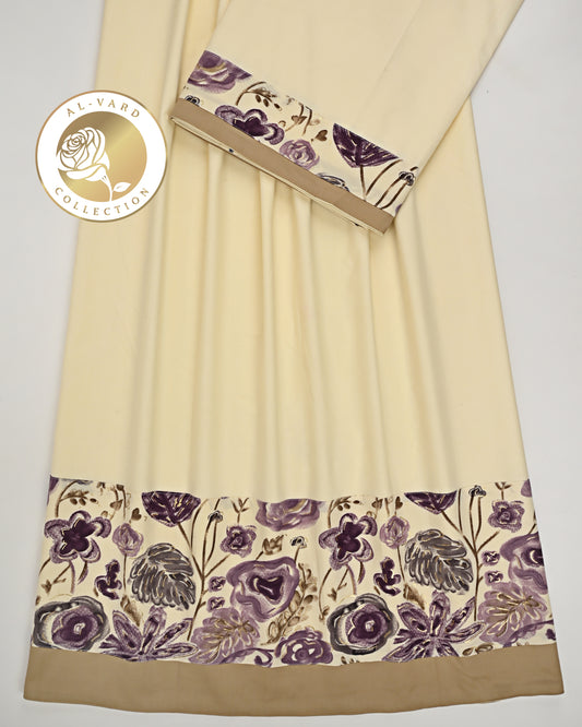 Yellowish Beige Rida With Smart Dark Floral Print Panel