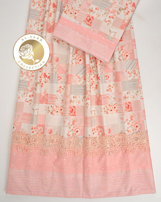Peach Printed Rida With Smart Panel & Smart Floral Lace