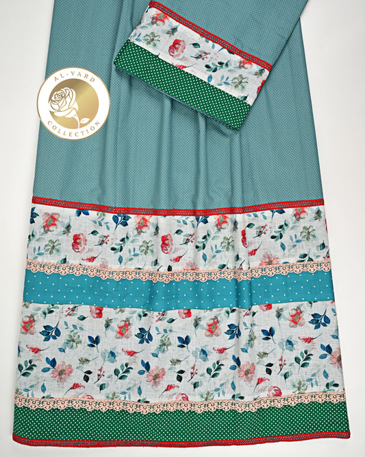 Teal White Dots Rida With Smart Floral Panel & Lace