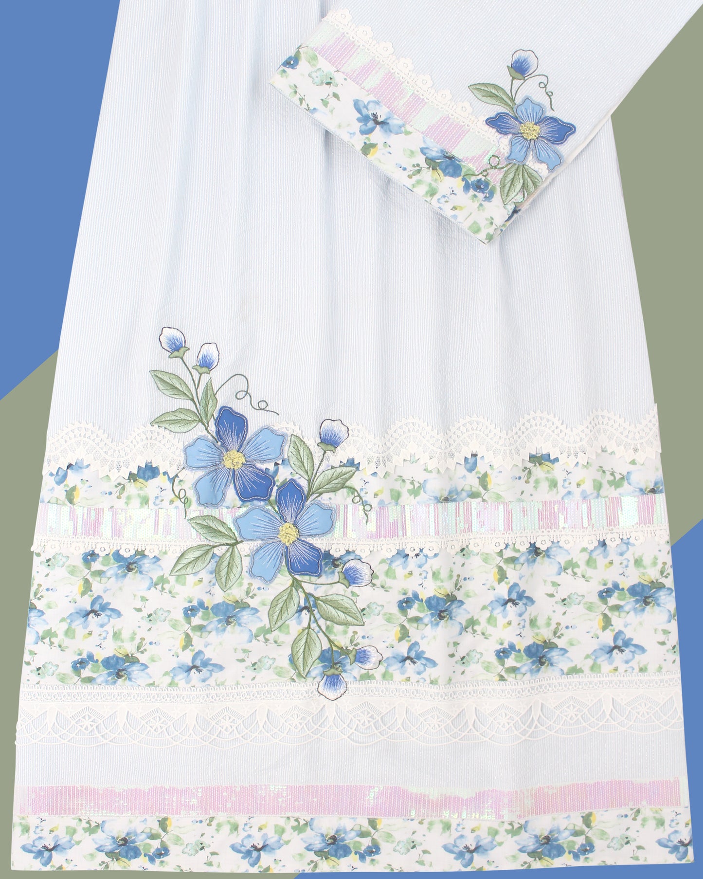 Light Blue Popcorn Rida With Smart Sequence Lace & Work