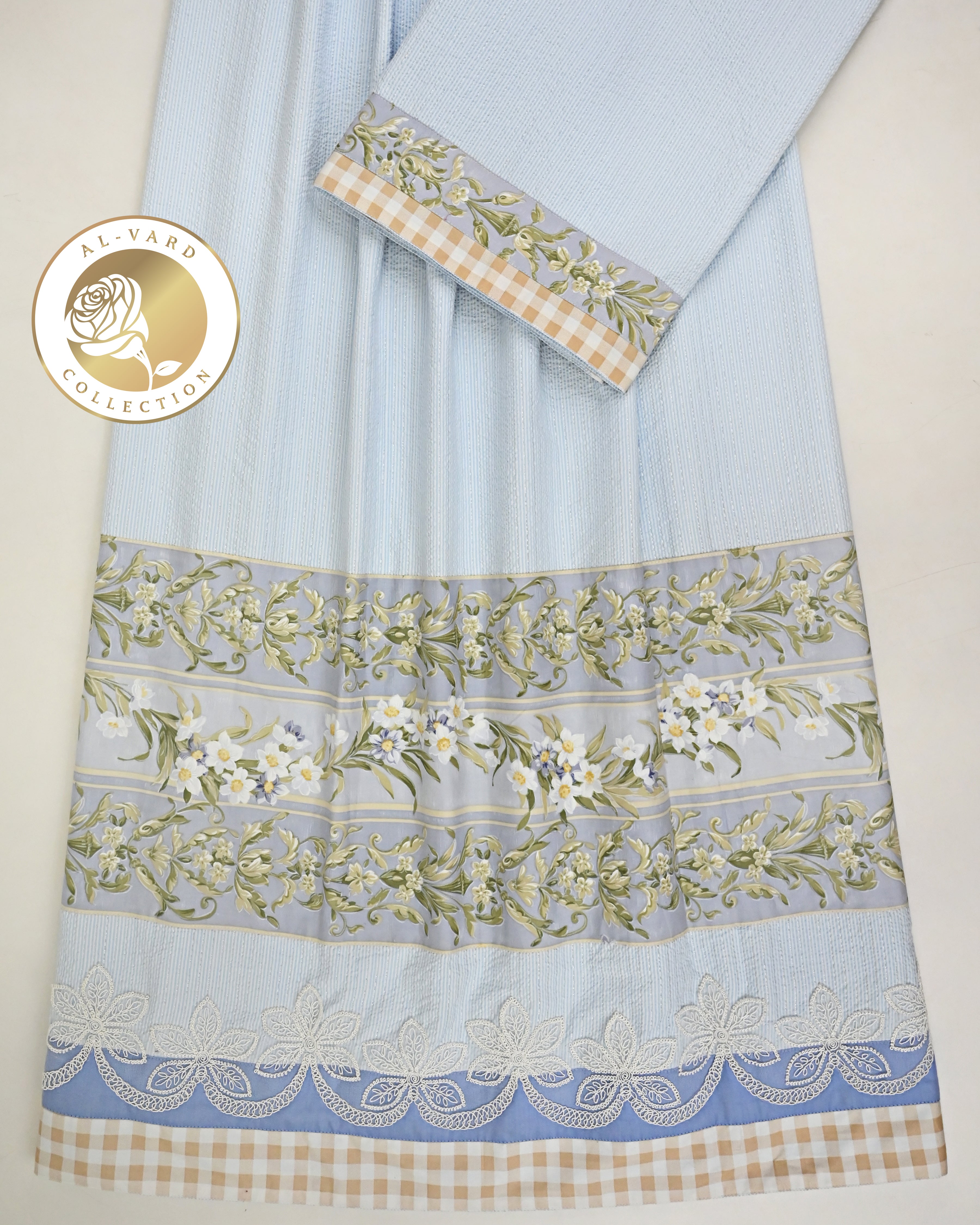 Light Blue Popcorn Rida With Smart Floral Print Panel & Smart Floral Lace
