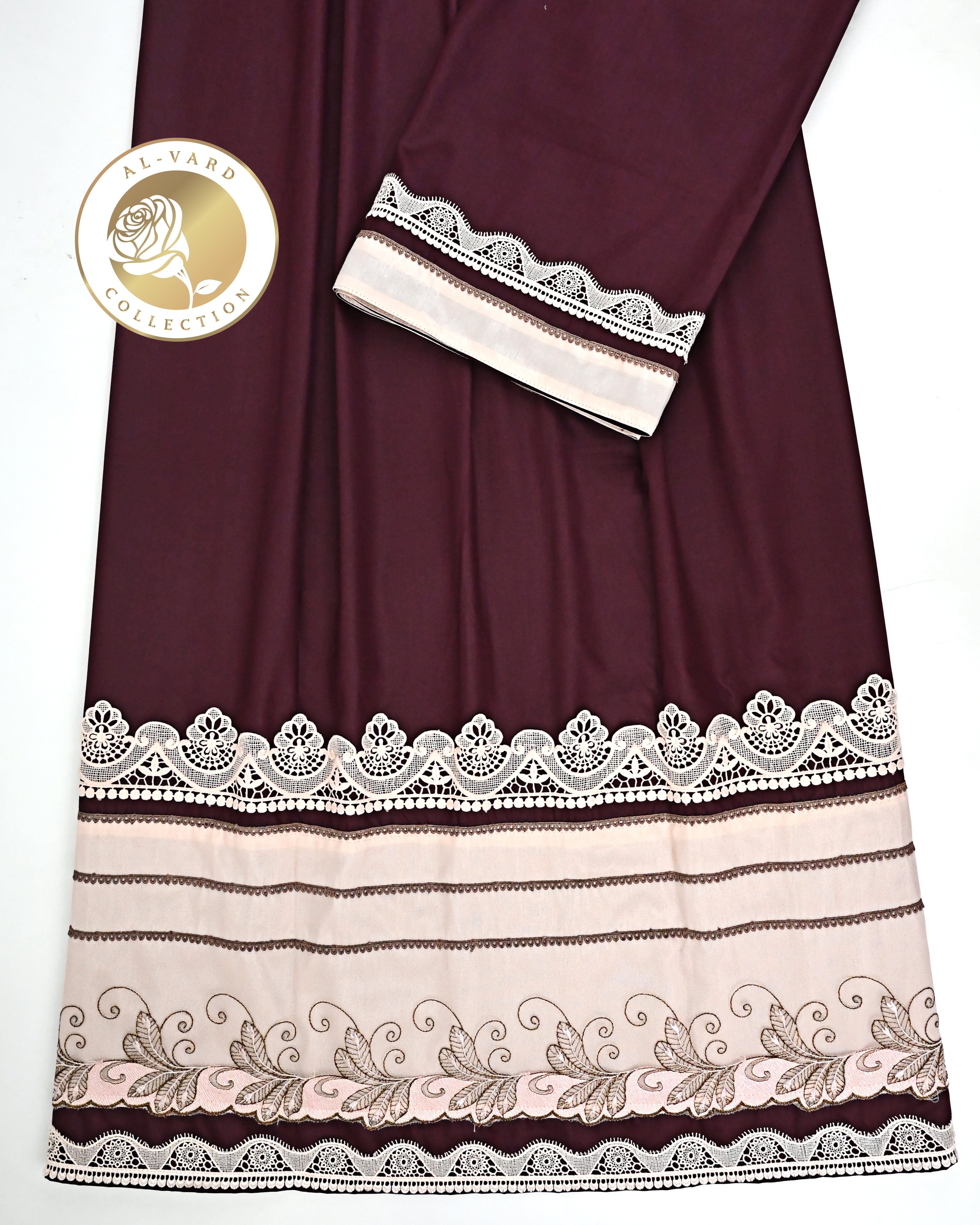 Burgundy Rida With Smart Panel Smart Lace & Smart Floral Embroidery Work-1850/-