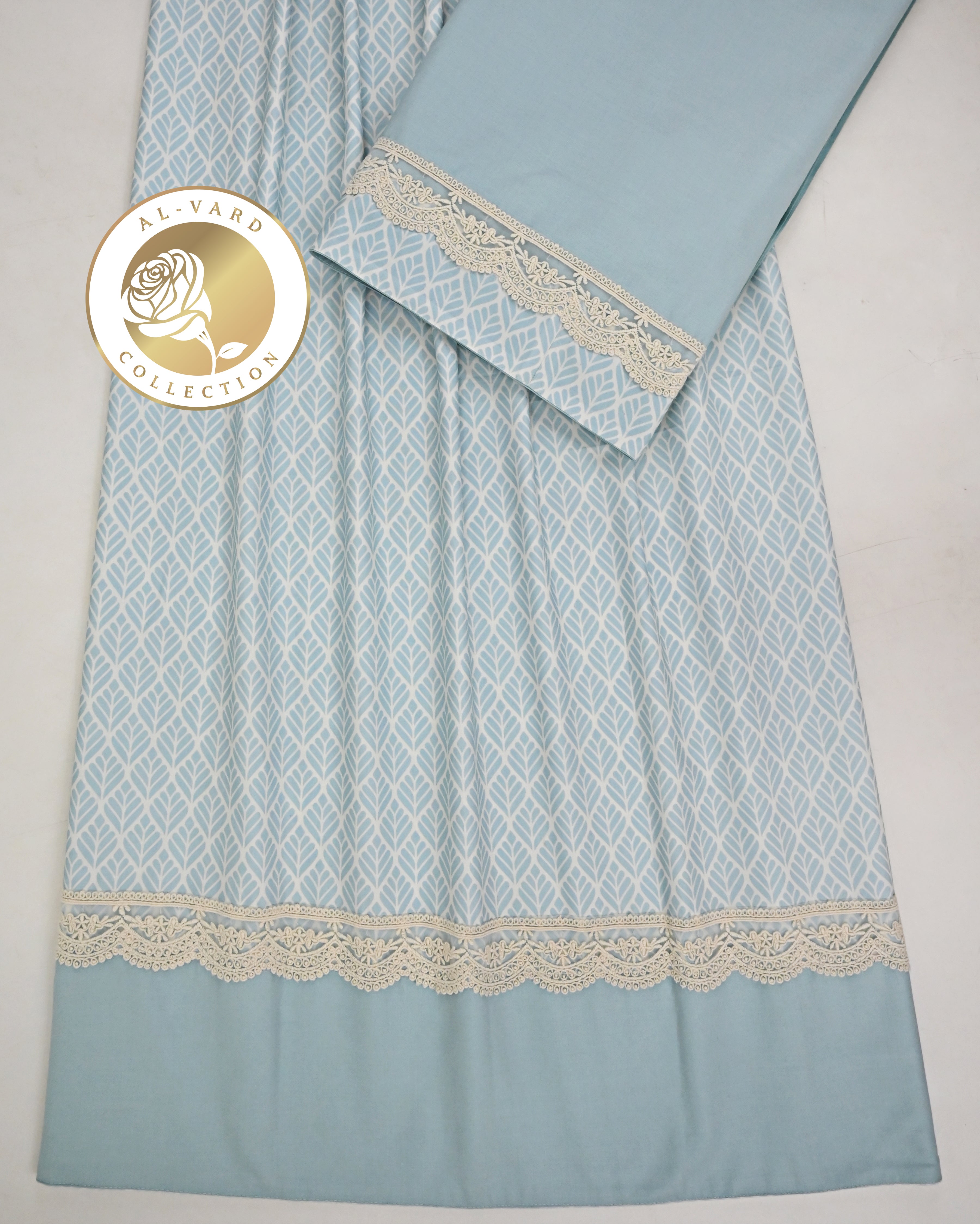 Light Blue Self Print Rida With Smart Plain Panel & Smart Lace