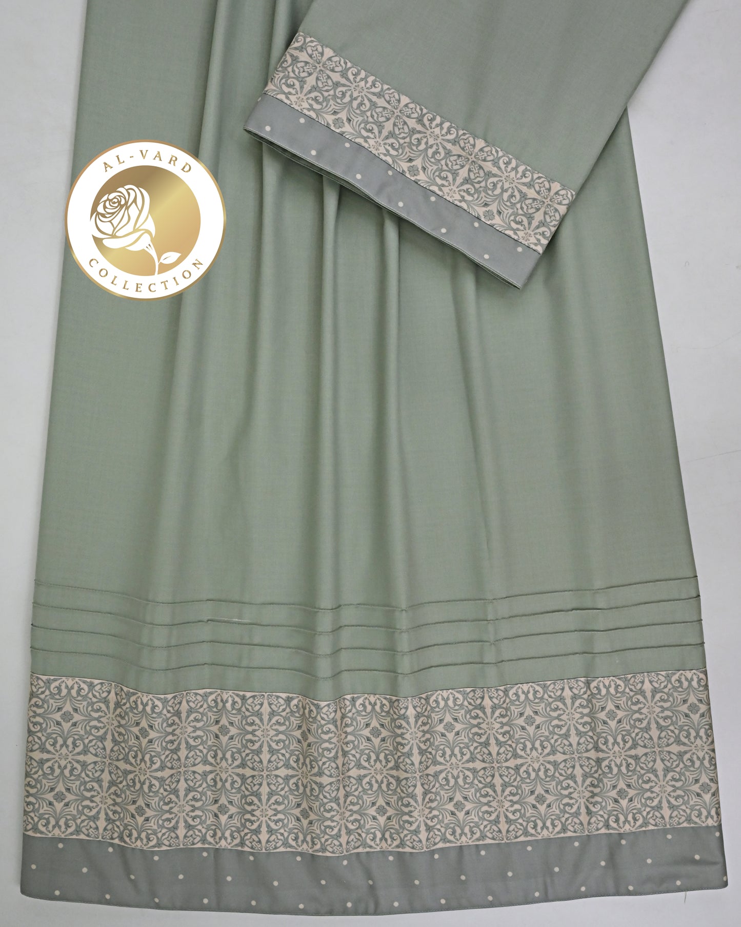 Sage Green Rida With Smart Design Printed Panel & Pintex