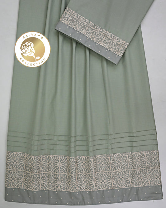 Sage Green Rida With Smart Design Printed Panel & Pintex