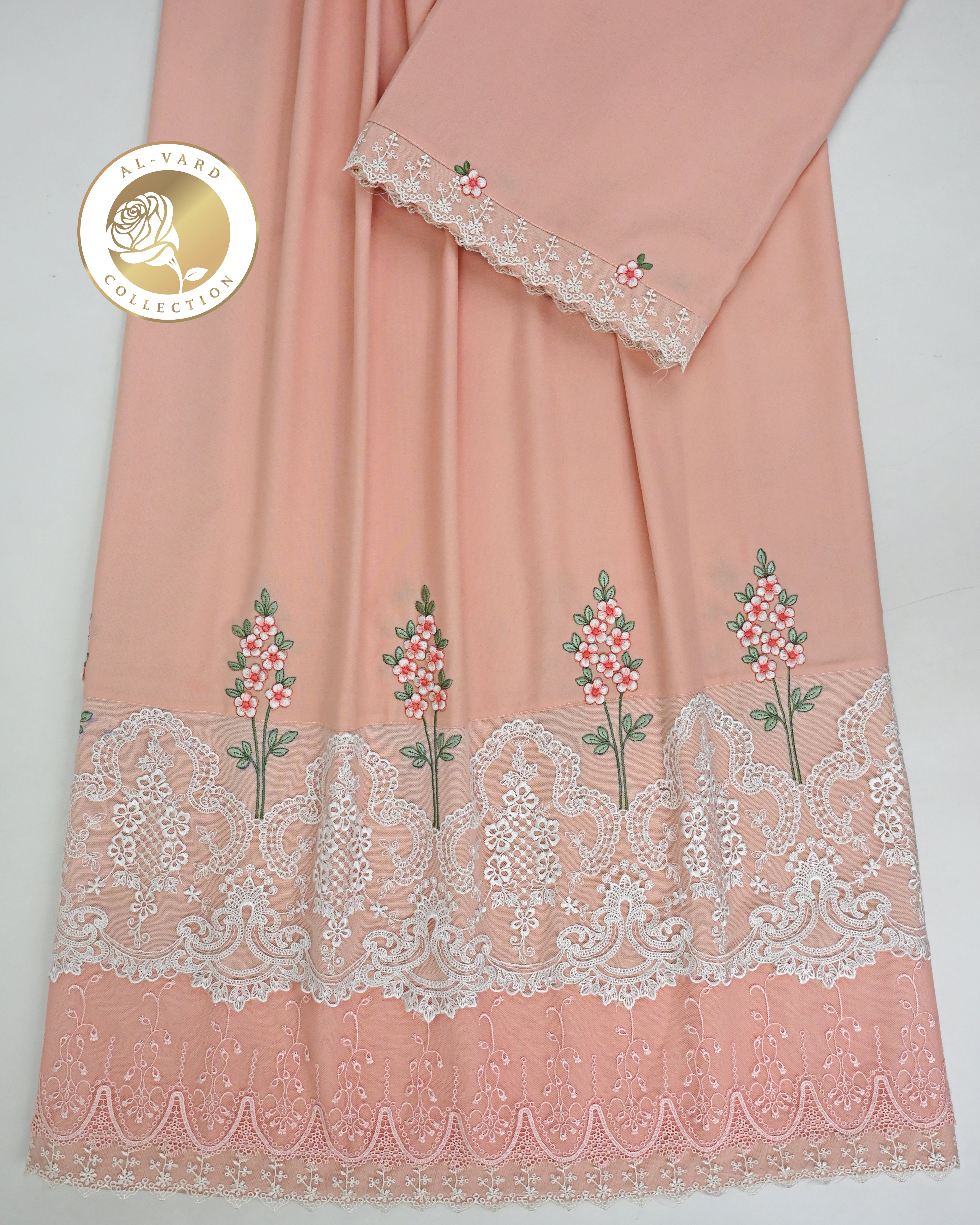 Peach Rida With Smart Floral Lacing & Smart Floral All Over Work