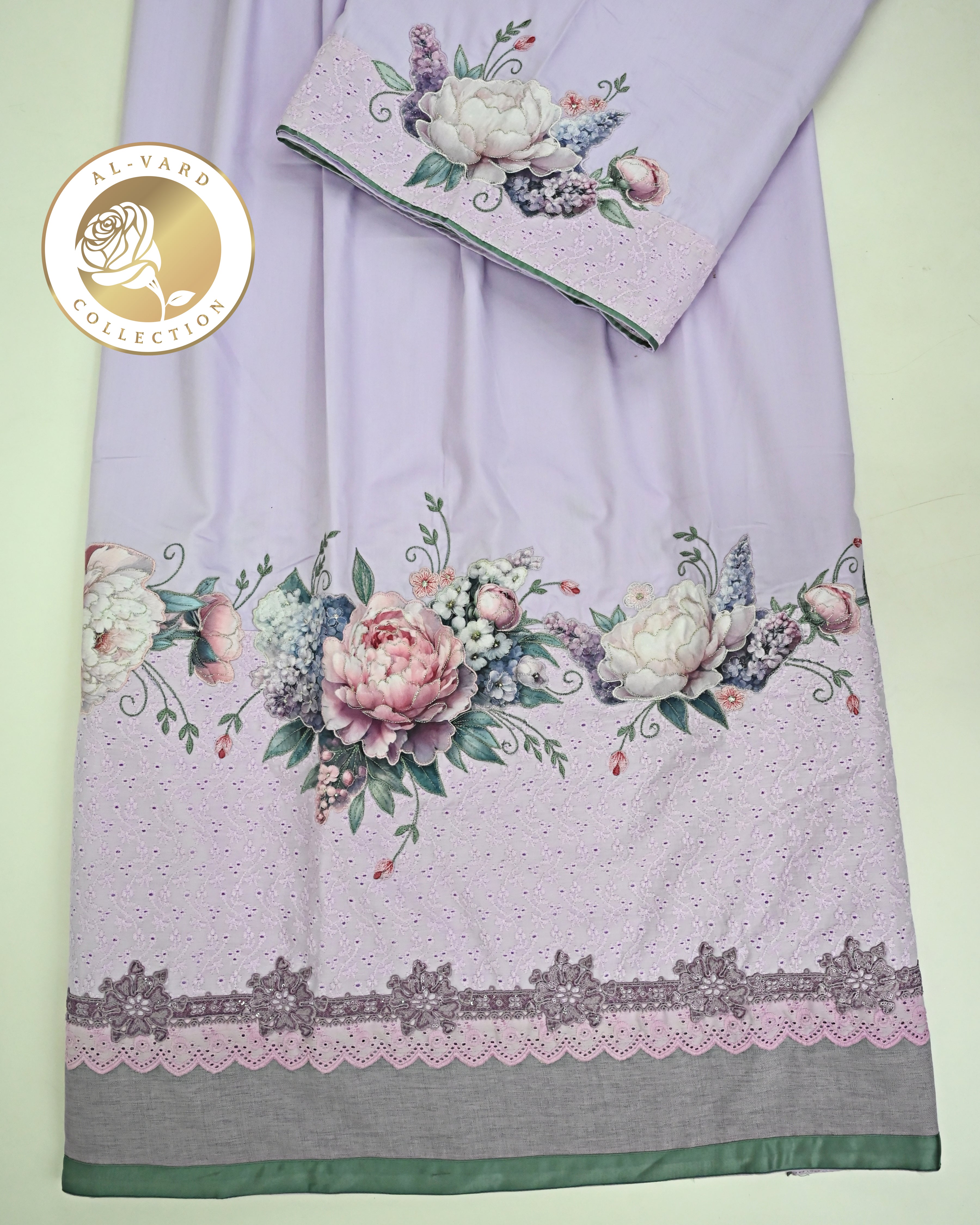 Lilac Rida With Smart Hakoba Belt Smart Panel Lace & All Over Smart Floral Work-3450/-