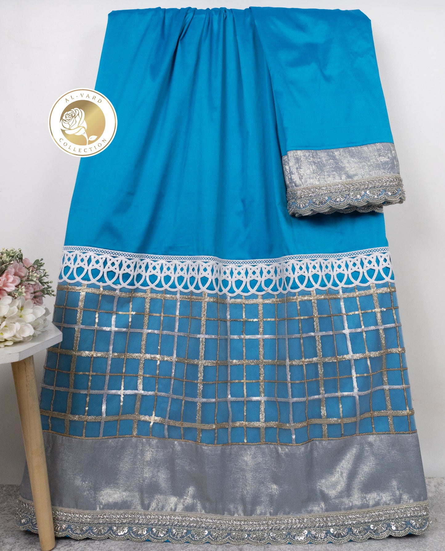 Swedish Blue Rida With Silver Gold Tiki Checks Smart Lace & Silver Shining Panel