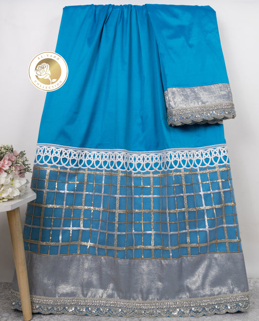 Swedish Blue Rida With Silver Gold Tiki Checks Smart Lace & Silver Shining Panel