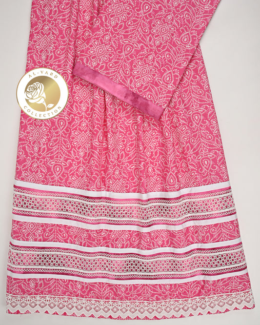 Fushia Pink Base Printed Batik Rida With Smart White Lacing