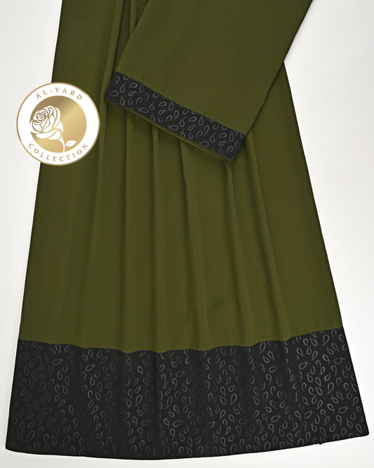 Dark Green Abaya Rida With Smart Black Self Print Abaya Panel