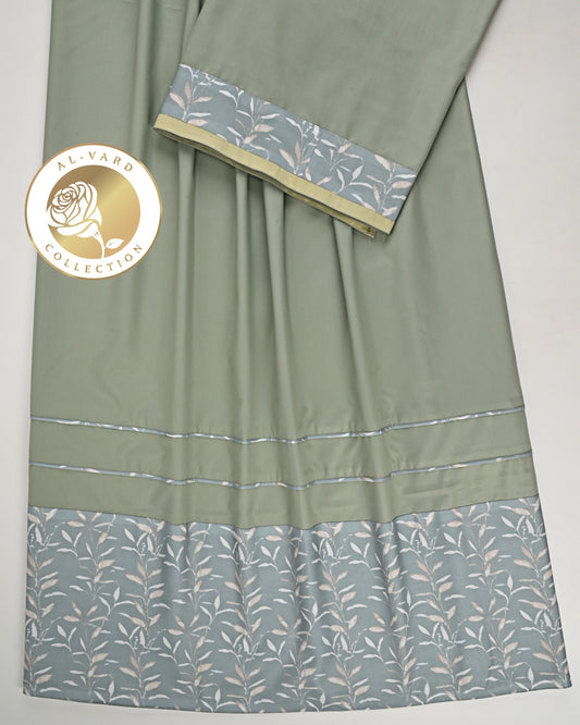 Sage Green Rida With Smart Grey Printed Panel & Pipin