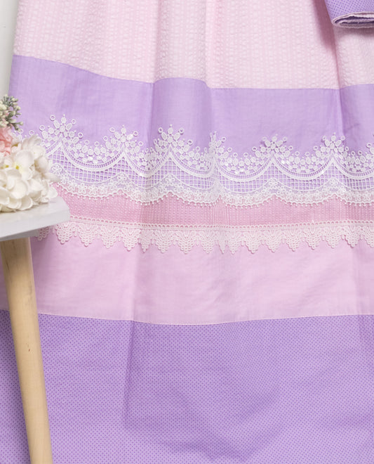 Baby Pink Popcorn Rida With Smart Panel & Lace