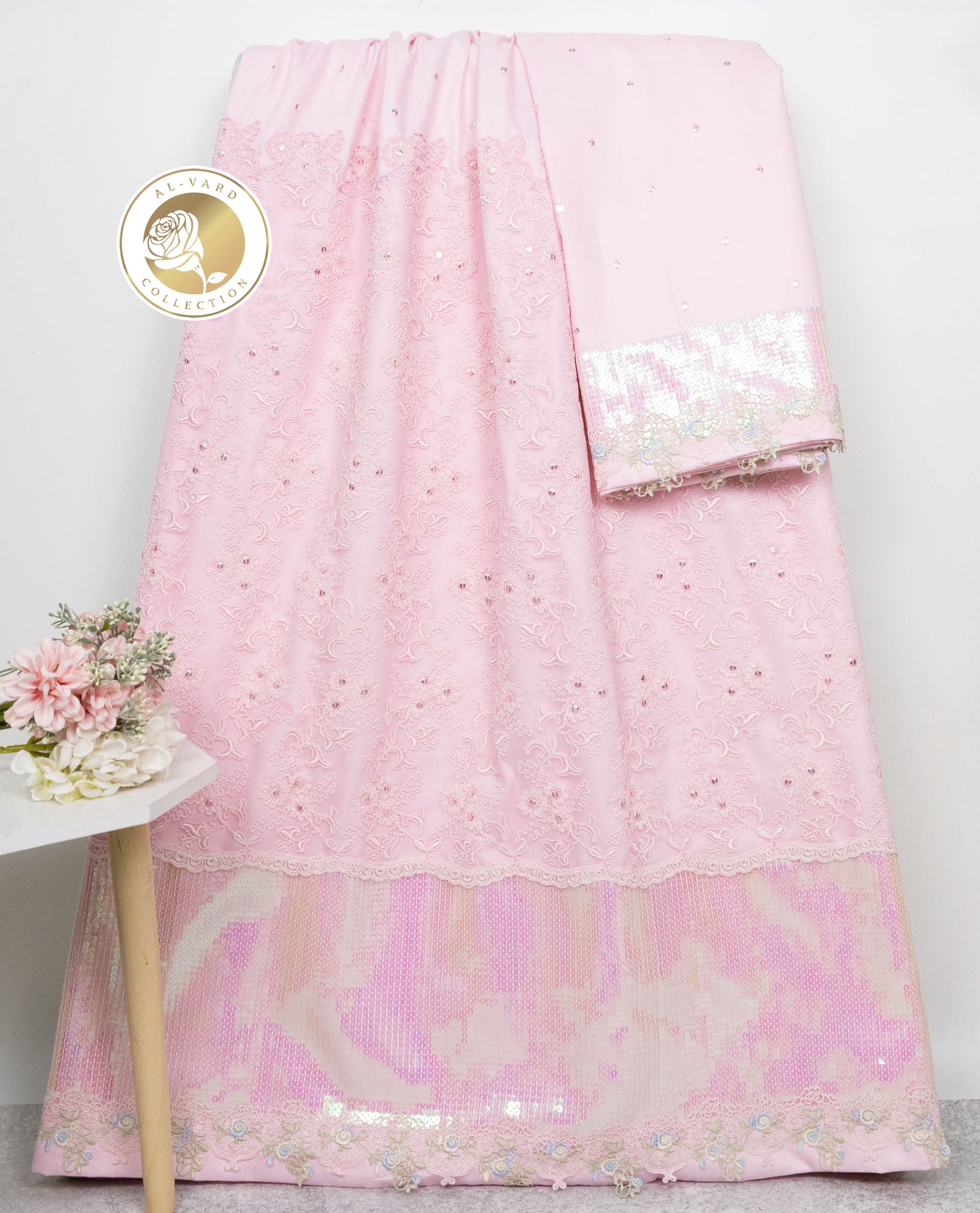 Baby Pink Rida With Heavy Look Lace Peice & Sequence Lace