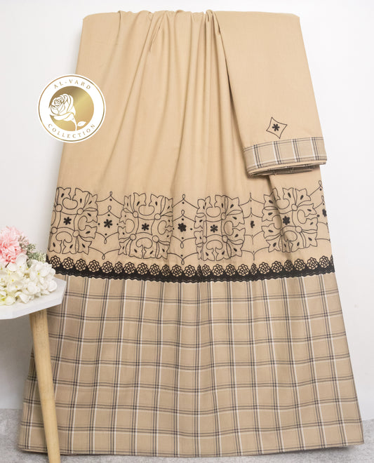 Golden Rida With Checks Panel & Smart Embroidery Work