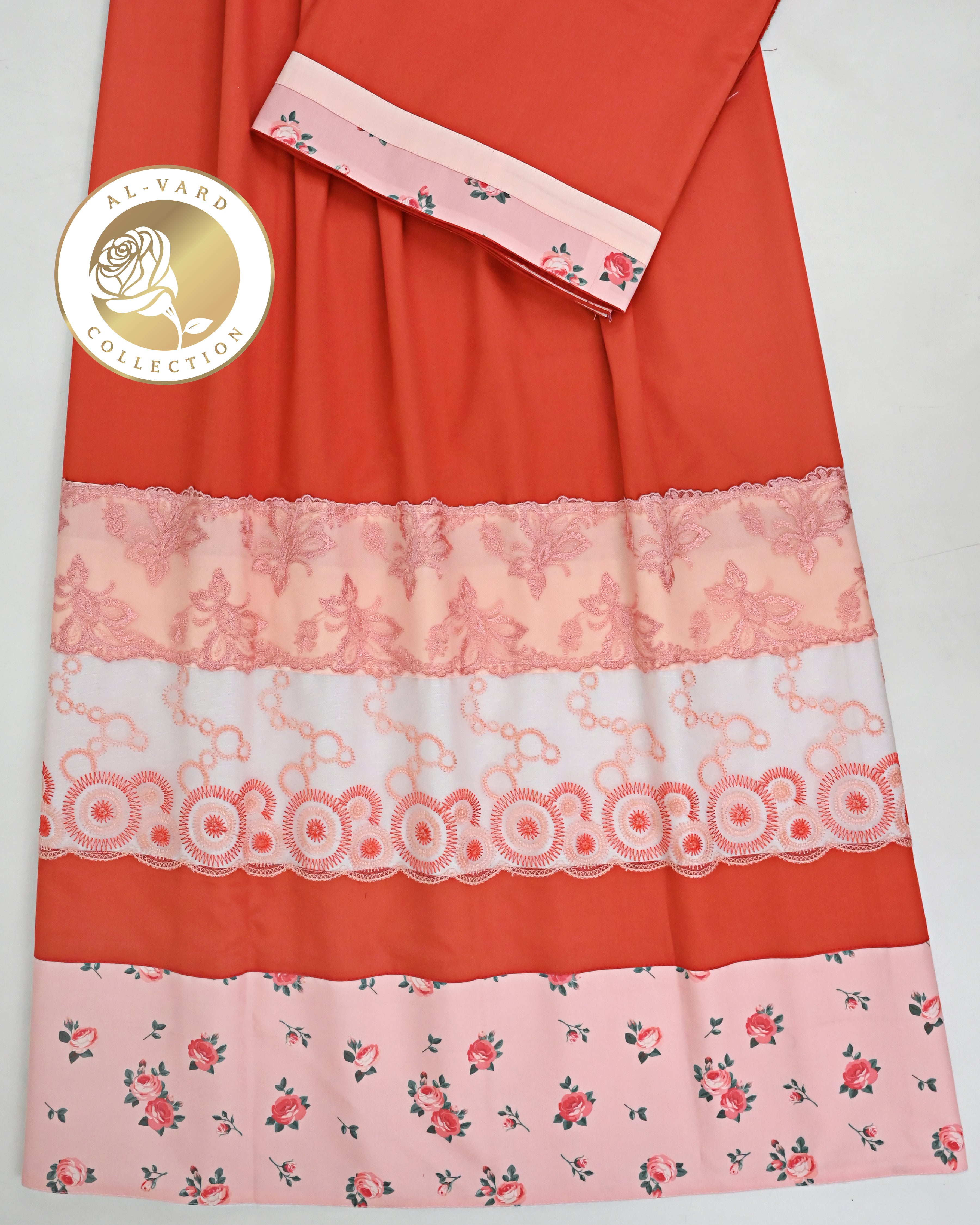 Tomato Red Rida With Smart Floral Lacing & Floral Printed Panel
