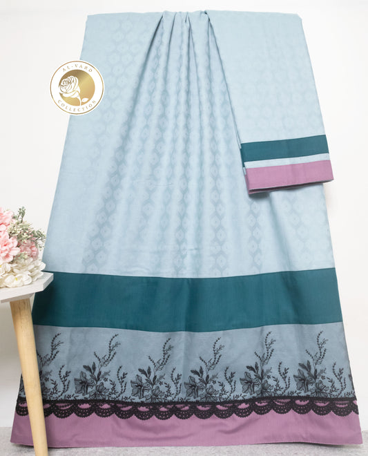 Light Blue Silky Material Rida With Dark Panel & Smart Dark Lace