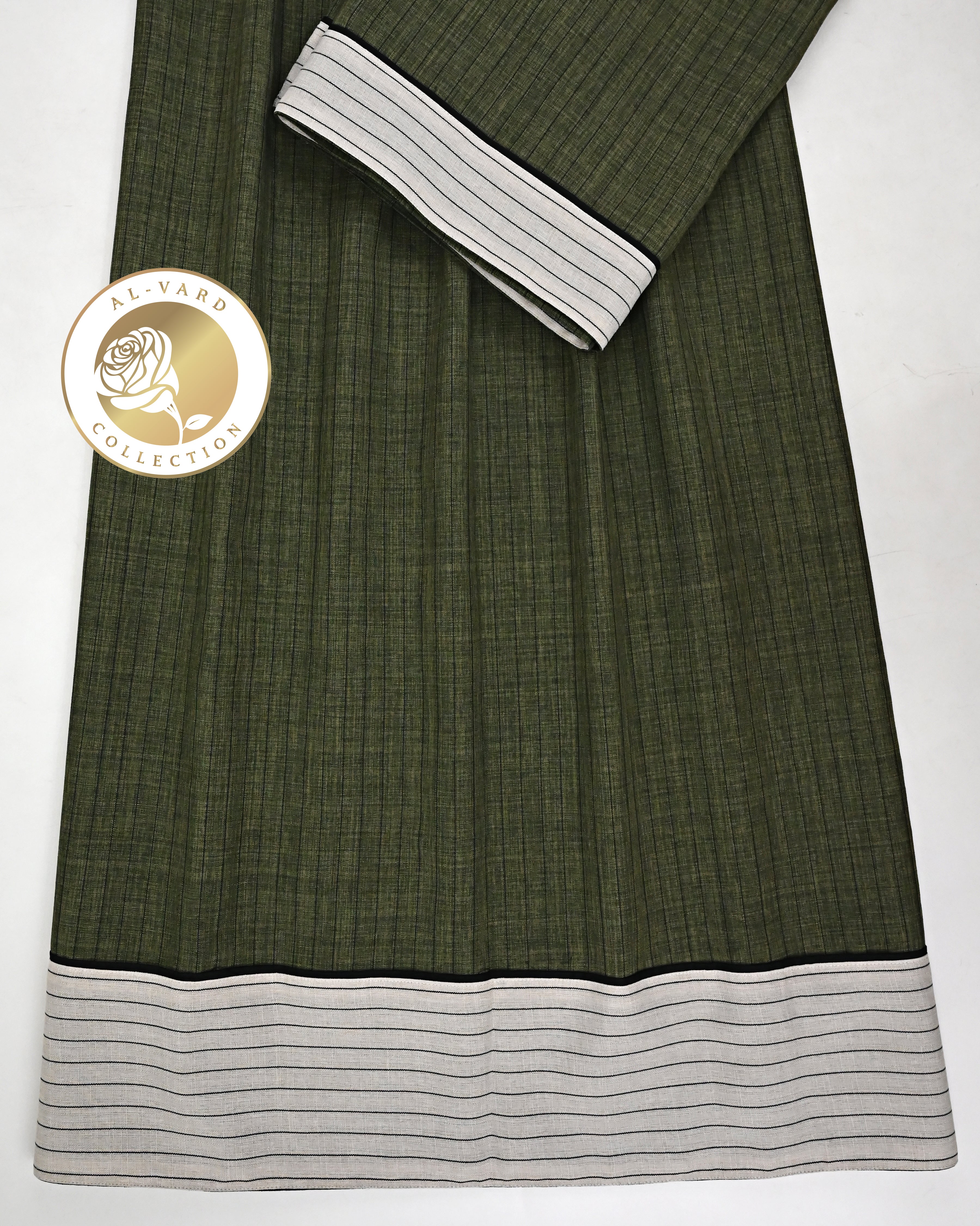 Dark Mehndi Green Stripes Rida With Smart Base Lining Panel-950/-